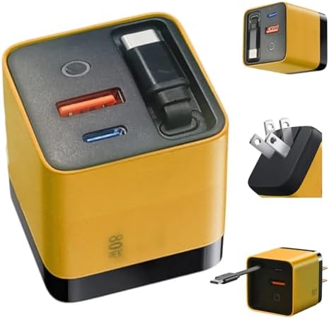 Ultimate 3 in 1 Ga N Charger – 80 W Fast Charging Station with Retractable Type-C Cable & Dual USB Ports for i Phone, Laptops & Tablets – Sleek Green Design for Enhanced Compatibility and Portability