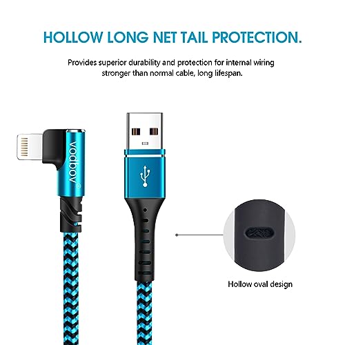 Ultimate 3-Pack Lightning Charging Cables: Fast USB-A to Lightning Data Transfer, Durable Braided Blue Design – 6 ft, 3 ft, 1 ft Lengths with Right Angle Connector for Enhanced Accessibility and Speed – Apple Certified i Phone Charger Solution