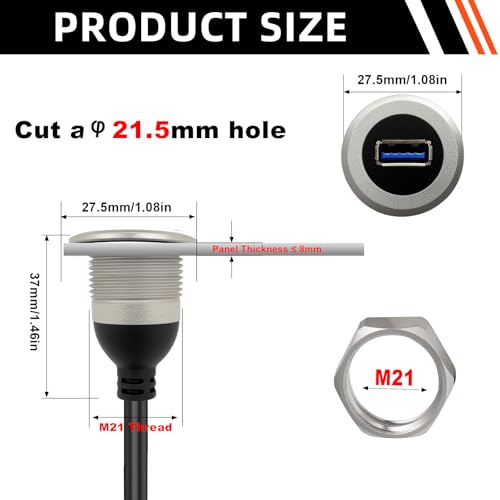 Premium USB 3.0 Threaded Fixed Mount Cable – Waterproof Round Extension Converter A Male to Female, 5 Gbps Data Transfer, 30 cm Length for Secure and Versatile Connections in Outdoor and Industrial Environments