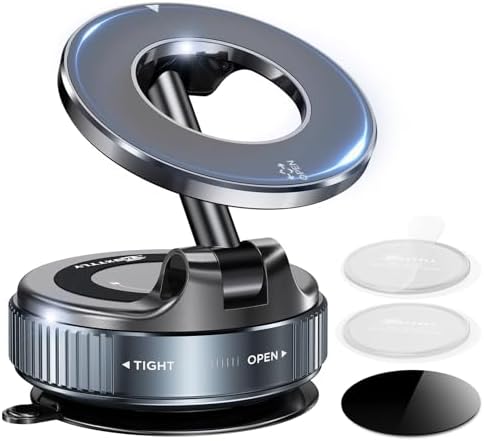 Vacuum Magnetic Phone Holder for Car Suction Cup Phone Mount Adjustable Suction Phone Mount 2026 Upgraded Vacuum Magnetic Phone Stand for All Smartphones White – Enhanced Compatibility and Speed