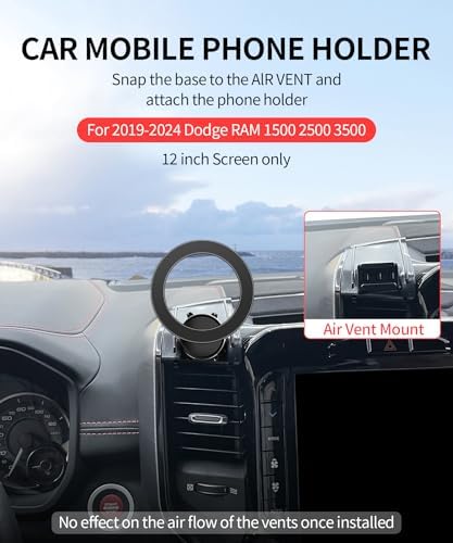 Dodge RAM 1500/2500/3500 Car Phone Holder: 360° Rotating Mag Safe-Compatible Mount for Seamless Navigation, Non-Damaging Install, Air Vent Safe Cell Phone Cradle for 2019-2024 Models