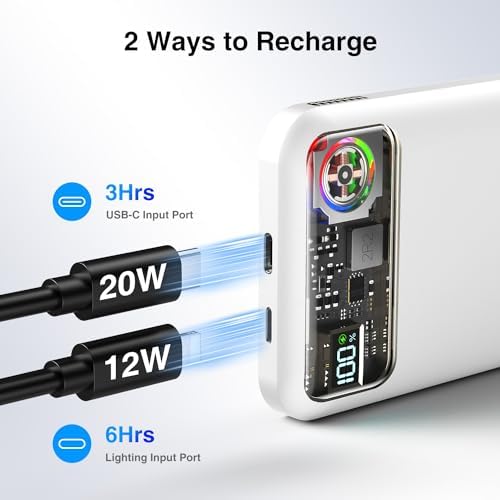 Ultra-Fast Magnetic Power Bank with 11,000 m Ah Capacity and Active Cooling Technology – Transparent Portable Charger for i Phone 14/13/12 Pro & Mag Safe Compatibility – 20 W USB-C Input/Output for Rapid Charging and Enhanced Device Safety