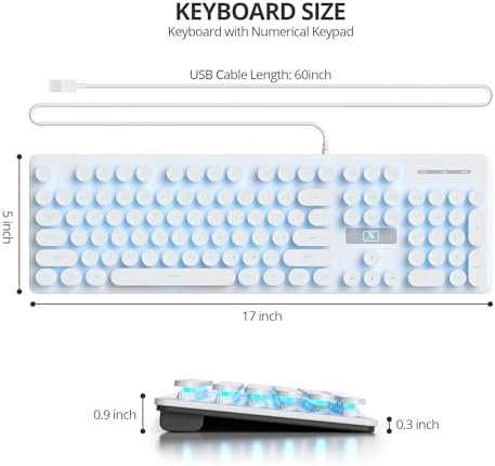 Elevate Your Workspace with the Fogruaden Retro Typewriter Keyboard – Stylish Full-Size USB Design, 104 Round Keys, and White LED Backlighting for Effortless Night Use, Ergonomic & Silent Membrane Keys Perfect for Windows PC and Laptops, Ideal for Writers and Gamers Seeking a Unique Vintage Touch