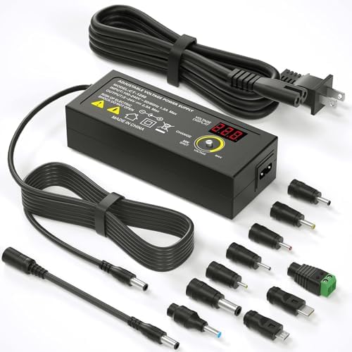 60 W Versatile AC to DC Power Supply Adapter with LED Voltage Indicator – Adjustable Output from 5 V to 24 V for Enhanced Device Compatibility, Featuring 10 Interchangeable Tips and Polarity Converter for Seamless Performance and User Convenience
