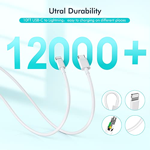 Ultimate 10 FT i Phone Fast Charger with 20 W USB C Power Delivery Block – Apple MFi Certified Lightning Cable for Rapid Charging of i Phone 14/Pro/Pro Max/Plus/13/12/11/Mini/XS/XR/SE 2022 & i Pad – Unmatched Length for Flexibility and Convenience