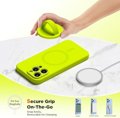 Transform Your i Phone Experience with the Neon Yellow Magnetic Phone Grip – Perfectly Engineered for Mag Safe Compatibility, Ergonomic Silicone Comfort, and Versatile Removable Loop Design for Effortless One-Handed Operation on Pro Max/Plus/16/15/14/13/12 Models – A Stylish Blend of Functionality and Contemporary Aesthetics