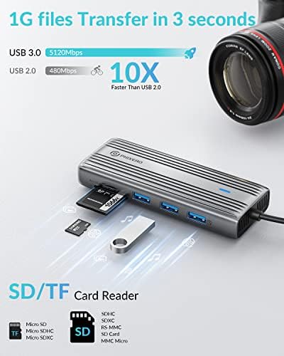 Maximize Your Productivity with the PHIXERO 8-in-1 USB C Adapter: High-Speed 5 Gbps USB 3.0 Hub, 4 K@60 Hz HDMI Output, 1 Gbps Ethernet, 100 W PD Charging, SD/TF Card Reader – Perfect for Mac Book Pro, Air, Surface & More in Sleek Gray Design