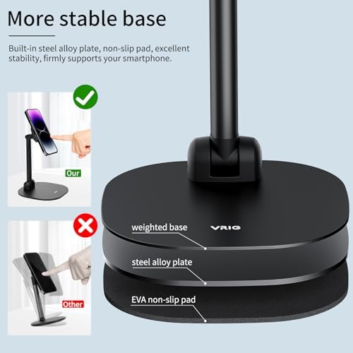 VRIG Magnetic Desk Phone Stand for Office/Home, 360°Rotation Wireless Charger Phone Holder with Magnetic Ring Height&Tilt, Adjustable Cell Phone Stand for iPhone 16 15 14 13 12 and More/Android – Enhanced Compatibility and Speed