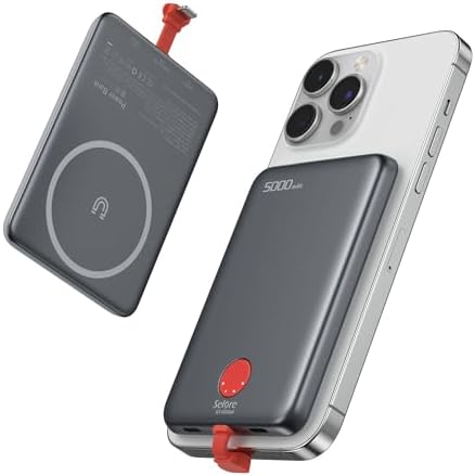 Ultra-Slim Magnetic Power Bank 5000 m Ah – PD 20 W Fast Charging Portable Charger with Built-in USB-C Cable for i Phone 15/16 & Samsung Android – Compact Travel Battery Pack for Effortless Power On-the-Go