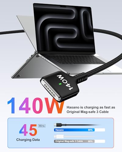 High-Speed 140 W USB-C to Magnetic 3 Charging Cable for Mac Book Air & Pro – 6 ft Durable Cord with Enhanced Compatibility for M1, M2, M3, M4 Models – Effortless Magnetic Connection and Fast Charging Efficiency