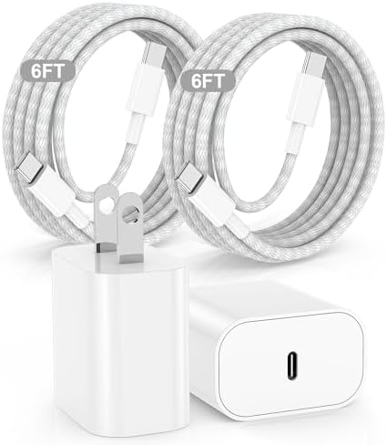 Rapid Charge 3-Pack USB-C Fast Charger Kit for i Phone 15 & 16 Pro Max – 20 W Power Blocks with Robust 6 ft & 10 ft Braided Cables – Ultra-Fast Charging Solution for i Pad Pro 13/12.9 – Sleek, Portable Wall Charger for Everyday Convenience