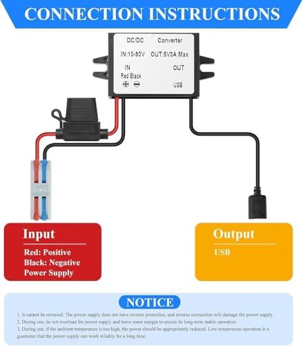 High-Efficiency Waterproof Dual USB DC/DC Adapter – 12/24 V to 5 V Converter with 3 A Output, Integrated Safety Fuse, and Compact Design for Reliable Vehicle Power Solutions and Outdoor Charging Needs