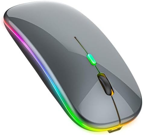 Sleek Bluetooth Wireless Mouse for Mac, Windows & i Pad – Ergonomic Design, High-Precision Navigation, Rechargeable & Dual-Mode Compatibility (Gray & Black) – Elevate Your Productivity with Clutter-Free Connectivity