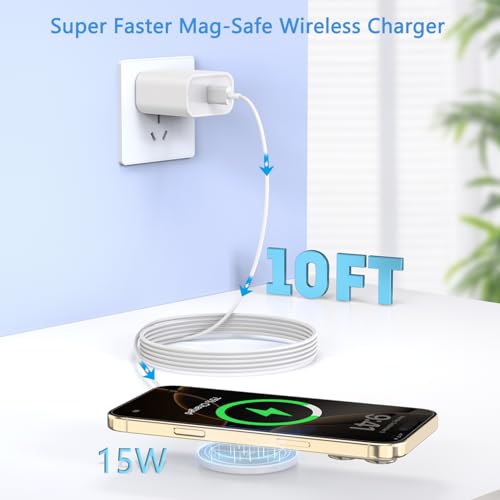 Innovative 15 W Magnetic Wireless Charger for i Phone – 2-Pack Fast Charging Pad with 20 W PD Adapter, 6-Foot Cable, and Enhanced Safety Features for i Phone 16/15/14/13/12 & Air Pods – Ultra-Slim, Portable, and Efficient Charging Solution for Home, Office, or Travel