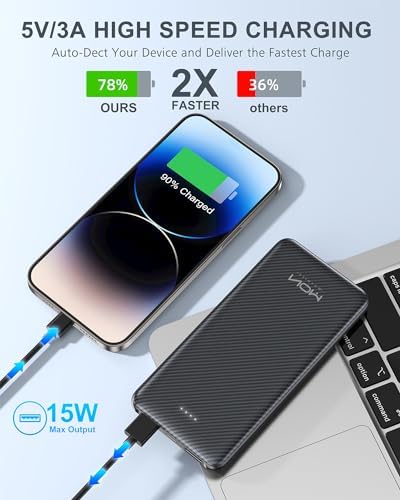 Ultra-Slim 10000 m Ah Power Bank – Fast Charging USB-C Portable Charger for i Phone 15/14/13/12, Galaxy S24/S23/S22, i Pad, Pixel – Lightweight External Battery Pack for On-the-Go Charging Solutions