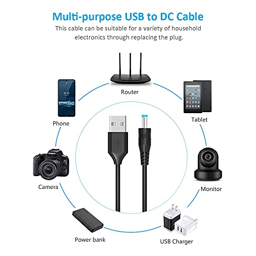Universal 5 V DC Charging Cable by Belker – USB to DC Power Cord with 14 Interchangeable Plug Adapters for Enhanced Device Compatibility and Fast 3 A Charging – Ideal for Home, Office, and Travel Use