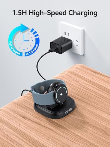 LVFAN Enhanced Fast Charger Dock for Google Pixel Watch 3 & 2, Fitbit Sense 2, Versa 4 & 3 – Sleek Charging Stand with Durable Cable for Rapid Power-Up and Smart Display Convenience, Perfect for Home and Travel Use