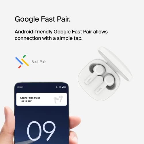 Belkin Sound Form™ Pulse Wireless Noise Cancelling Earbuds – Premium Bluetooth Headphones with IPX5 Water Resistance, Enhanced Dual Microphone Clarity, Ergonomically Designed for Ultimate Comfort, and Convenient Wireless Charging Case – Ideal for i Phone & Samsung Users, Sleek Black Finish