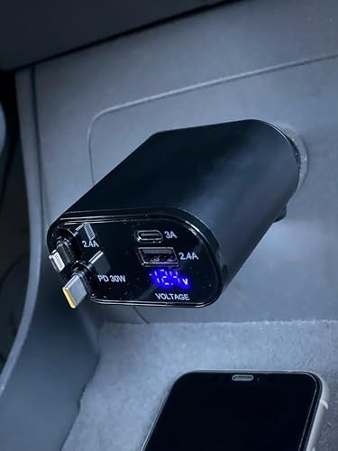 Ultimate Multi Charge Pro 120 W Car Charger – Fast Charging Retractable USB-C & Lightning Adapter for i Phone, Samsung, Tablets | 4-Port Universal Compatibility for Efficient On-the-Go Power Solutions