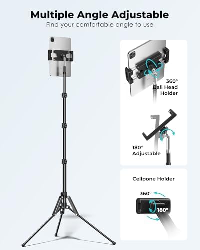 Viozon 67” Adjustable Aluminum Tablet Floor Stand – Ultimate Tripod for Video Recording & Photography, Compatible with 3.5-13” Devices, i Pad Pro & i Phone 15 – Versatile, Portable & User-Friendly Solution for Seamless Content Creation