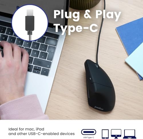 Ergonomic Perixx PERIMICE-713 Wireless Vertical Mouse for Right-Handed Users – 6 Customizable Buttons, Adjustable 3-Level DPI, Sleek Black Design, Unmatched Comfort for Long Hours of Work or Gaming