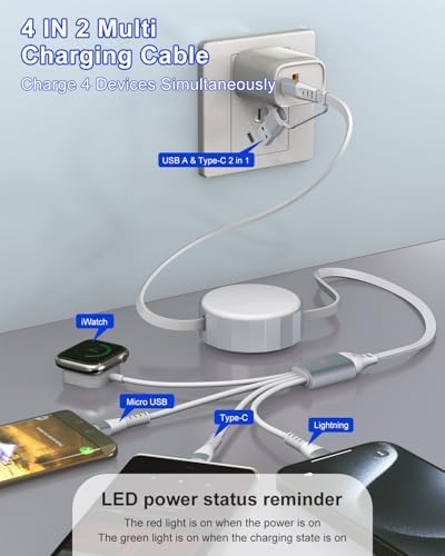 Ultimate 4-in-1 Retractable Charging Cable with Apple Watch Compatibility – 100 W Fast Charging Solution for i Phone 16/15, Galaxy Android, and i Watch Series 10-1 – The All-in-One Portable Charger Designed for Tech-Savvy Users Seeking Maximum Efficiency and Convenience