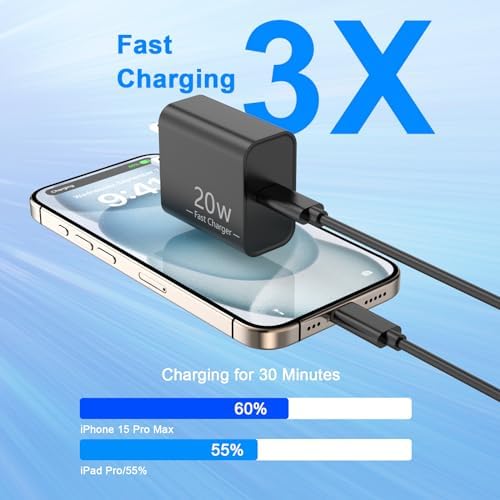 Power Up Your i Phone 16/15: 10 FT Fast Charging Cable Duo with 20 W USB-C Wall Chargers – Ultimate Connectivity for Your i Phone 16 Plus, Pro, Max, and 15 Series – Extended Reach and Rapid Charge Efficiency for On-the-Go Power Solutions