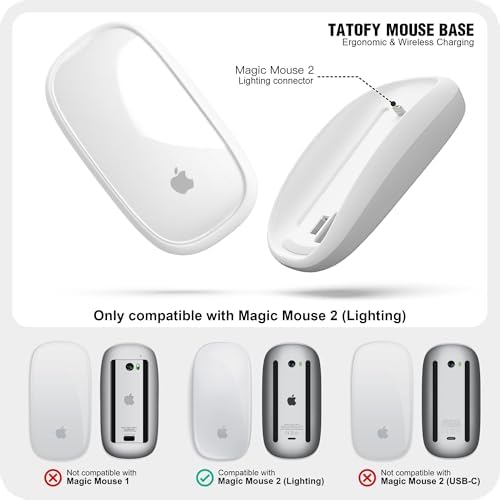 TATOFY Wireless Charger for Magic Mouse 2 – Ergonomic Design with Lightning Compatibility, Fast Charging Base, and Sleek White Finish for Ultimate Comfort and Efficiency in Your Workspace