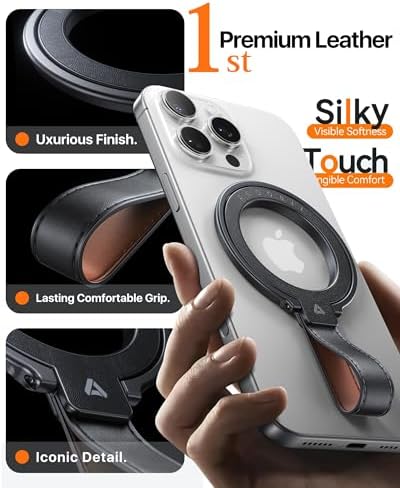 Elevate Your i Phone Experience with the andobil 2025 Premium Leather Magnetic Phone Grip – Unmatched Stability & Adjustable Kickstand for Seamless Mag Safe Integration, Compatible with i Phone 16 Pro Max/15/14/13 in Elegant Brown – Luxurious Design Meets Exceptional Functionality