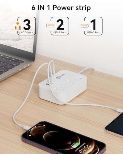 Compact PD 20 W USB C Travel Power Strip with Flat Plug Design, 3 AC Outlets & 3 USB Ports for Rapid Charging – Ideal Cruise Ship Essential & Versatile Charging Station for i Pad Pro, i Phone, Samsung Devices – 3 FT Short Extension Cord for Convenient Use