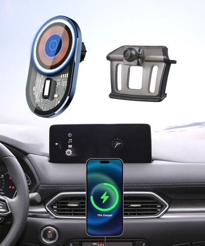 Transform Your Mazda CX-5 Driving Experience with a Premium Wireless Charging Phone Holder – Tailored Fit for 2017-2025 Models, 360° Rotating Design for Convenient Navigation and Sleek Interior Enhancement, Mag Safe Compatible for Rapid Charging and Effortless Device Access
