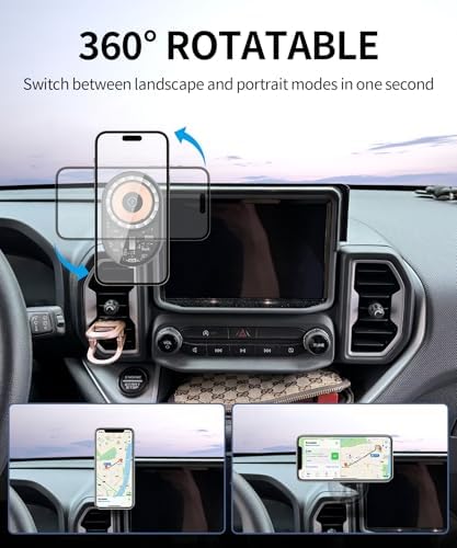 Transform Your Ford Bronco Sport 2021-2024 with the Ultimate Mag Safe-Compatible Wireless Charging Phone Holder – 360-Degree Rotating Mount for Seamless Navigation on 8-Inch Screens, Effortless Installation, and Secure Grip for Hands-Free Convenience