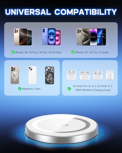 Yootech Qi2 Certified 15 W Mag-Safe Wireless Charging Pad for i Phone 16/15/14/13 Series – Ultra-Fast Magnetic Charger with 4 ft Durable Cable – Seamless Charging Experience with Enhanced Compatibility and Stability