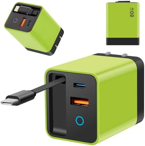 Ultimate 80 W Ga N Fast Charger Module: Versatile 3-in-1 Travel Charging Solution with Type-C Cable & Dual USB Ports for i Phone 15/14, Samsung Galaxy, Mac Book, and More – Compact & Stylish Yellow Power Hub for Maximum Device Compatibility and Speed Efficiency