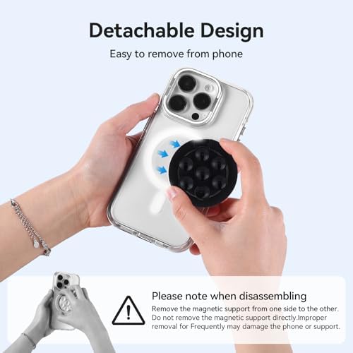 Versatile Magnetic Phone Holder and Multi-Function Stand with Suction Cup and Ring Grip – Perfectly Compatible with i Phone 16/15/14/13/12 Models and Mag Safe Cases (Elegant Black) – Enjoy Hands-Free Viewing and Enhanced Stability