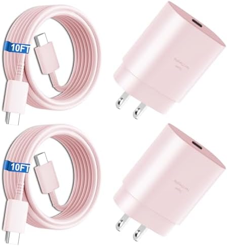 Elevate Your Charging Experience: 25 W USB C Fast Charge Block with 10 Ft Type C Cable for Samsung Galaxy S21-S24 & Note 20 – Optimal Power Delivery for Home and Travel – Exceptional Speed, Enhanced Safety Features, and Ultimate Compatibility for Android Devices