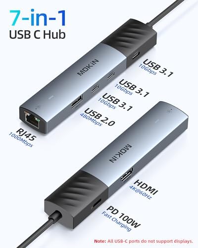 Transform Your Mac Book Pro/Air into a Powerhouse: MOKi N 7-in-1 USB C Hub HDMI Adapter with 4 K Support, Dual Card Readers, and Rapid 5 Gbps Data Transfer – Ideal for Dell XPS and Lenovo Think Pad Users!