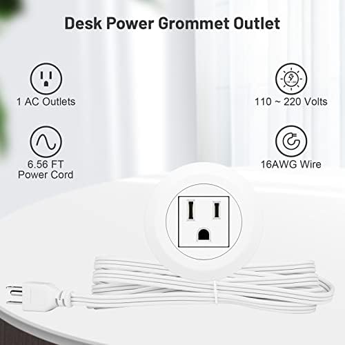 Revolutionary Mini Desktop Power Hub Grommet with 6.56 FT Extension Cord – Sleek Recessed Outlet for Effortless Charging of Laptops, Smartphones, and More – Ideal Desk Accessory for Clutter-Free Workspaces and Enhanced Device Compatibility