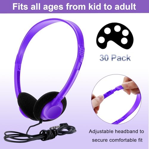 Yunsailing 30-Pack Classroom Headphones – Lightweight & Durable On-Ear Headsets with 3.5 mm Jack for Engaging Learning – Cheerful Light Yellow Color for Students and Teachers in Educational Settings