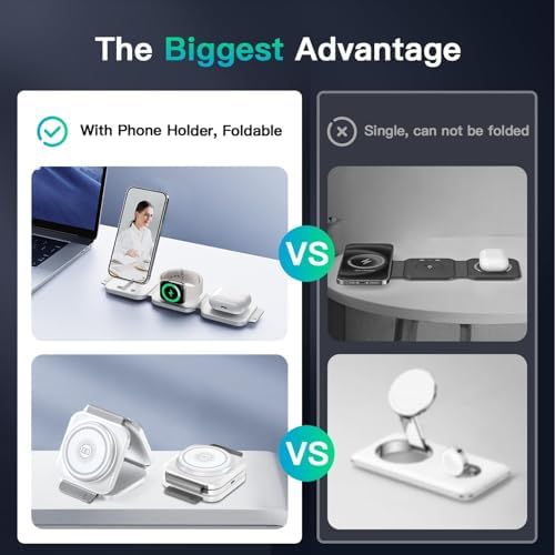 Versatile 3-in-1 Magnetic Charging Station: Travel-Friendly Wireless Charger for i Phone 16/15/14/13/12, Apple Watch & Air Pods 4/3/2 – Foldable & Chic Pink Design for Seamless Power on the Go – Enhanced Speed & Compatibility for All Your Apple Devices