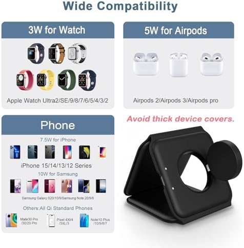 Ankilo 3-in-1 Mag Safe Travel Charger: Premium Foldable Wireless Charging Station for i Phone 15/14/13/12, Apple Watch, and Air Pods Pro – Rapid Multi-Device Power Hub with Magnetic Alignment for Ultimate Portability and Organization