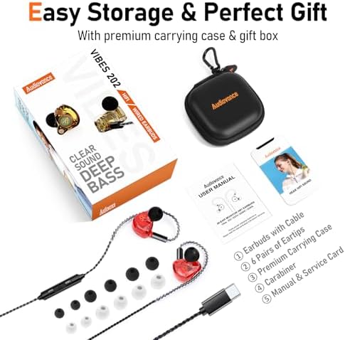 Unleash Exceptional Sound Quality with Vibes 202 MC USB-C Wired Earbuds: Premium Hi-Fi Audio, Advanced Noise Isolation, Ergonomic Comfort for i Phone 15/16 – Built-In Microphone for Effortless Communication & Durable Silver-Plated Cable – Includes Portable Case for On-the-Go Convenience