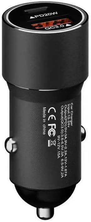 Nycetek Dual-Port USB Car Charger: Fast Charging Power Adapter with USB-C & USB-A Ports, PD 20 W & QC 18 W Technology for Ultimate Device Compatibility – Compact & Safe Travel Essential for Smartphones and Tablets