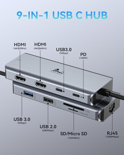 Revolutionize Your Workspace with the Ultimate 13-in-1 USB C Docking Station – Dual Monitor Multiport Adapter for Seamless Triple Display, Featuring 2 HDMI, Display Port, 8 USB Ports, Gigabit Ethernet, and Audio Output – Perfect for Mac Book, Dell, HP, Lenovo Think Pad, and Surface – Unmatched Performance and Connectivity for Enhanced Productivity