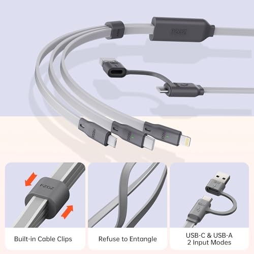 PZOZ 100W USB C & USB A Charging Cable, 3 in 1 Multi Fast Charging at The Same Time, Multiple Charger Cord with Type C[100W]/Lightning[27W]/Micro[10W] for iPhone 16 15 14 iPad Pro MacBook Samsung – Enhanced Compatibility and Speed
