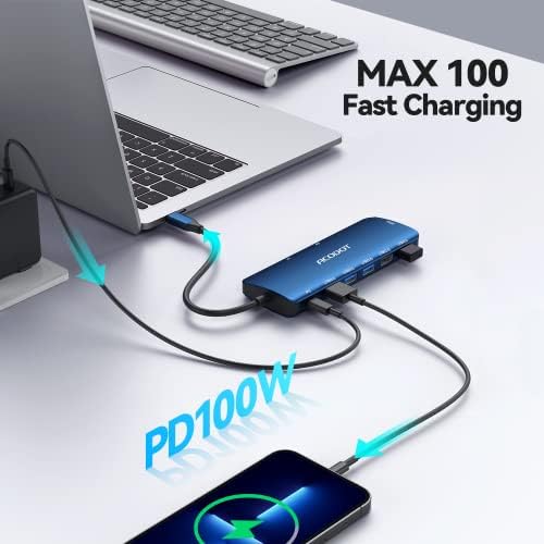 Acodot 9-in-1 USB C Hub: Ultimate 4 K HDMI Adapter with 3 USB 3.0 Ports, SD/TF Reader & 100 W Power Delivery – Stylish Purple Multiport Hub for Mac Book, HP, XPS & More – Boost Your Productivity with Seamless Connectivity and Fast Charging