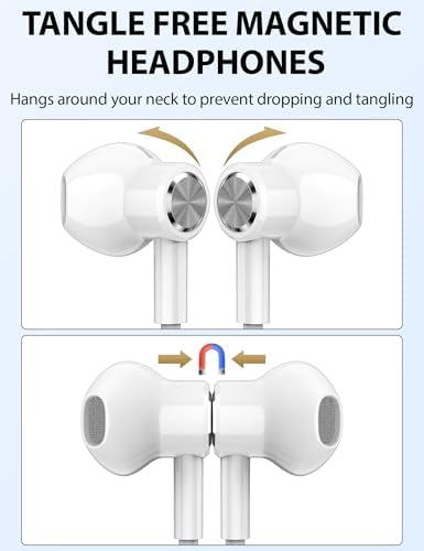 Transform Your Listening Journey with i Mangoo Lightning Earbuds – MFi Certified Magnetic Wired Headphones for i Phone 14/13/12 – Secure Anti-Drop Design with Built-in Microphone and Volume Control for Superior Sound Quality and Comfort
