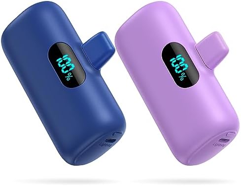 Dual Pack Mini Portable Power Banks for i Phone – 5000 m Ah PD Fast Charging Battery Pack, Ultra-Compact Design, Compatible with i Phone 14/13/12/11/XR/X/8 – Stylish and Reliable On-the-Go Charging Solution