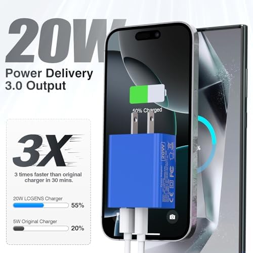 LCGENS 20 W Dual Port USB C Wall Charger Block – 2-Pack Fast Charging Power Adapter for i Phone 11/12/13/14/15/16 Pro Max, i Pad Pro, Samsung Galaxy – Portable and Efficient Charging Solution for Multiple Devices