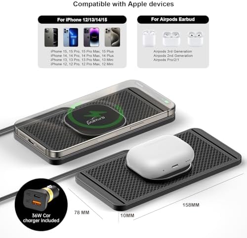 POLMXS Magnetic Fast Wireless Charger Pad for i Phone 12/13/14/15/16 Series & Air Pods – Effortless Magnetic Alignment & Quick Cordless Charging for On-the-Go Power Solutions